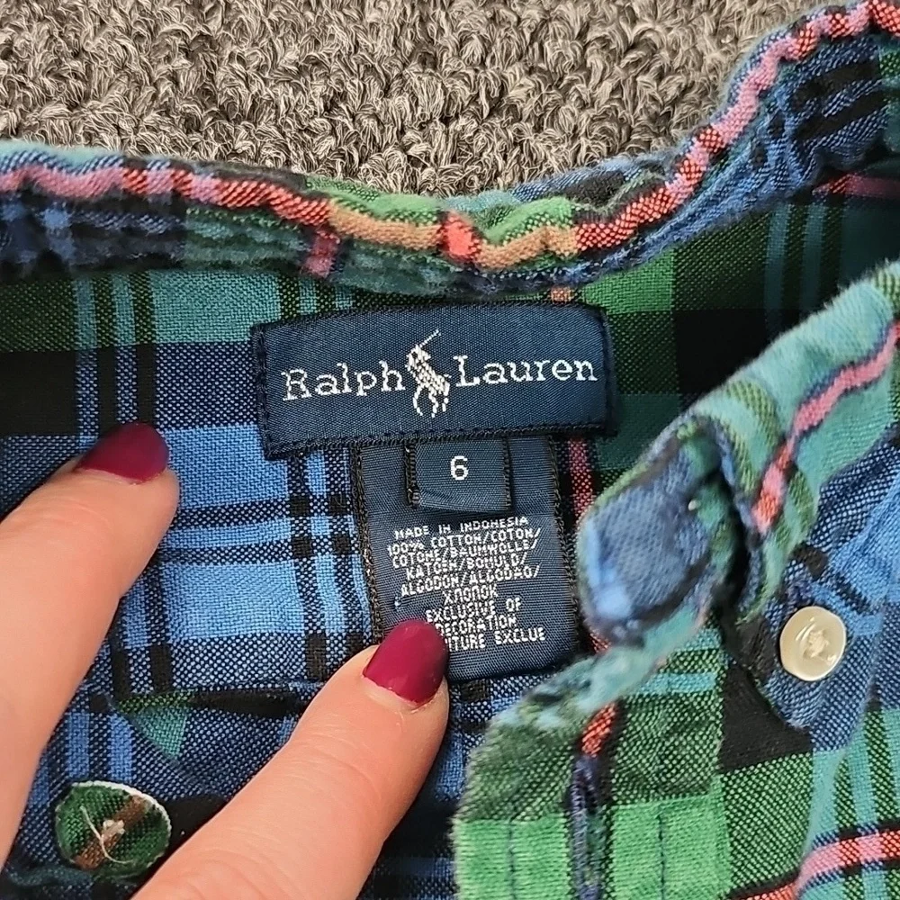 Ralph Lauren Boys Plaid Button Up Long Sleeve Size 6